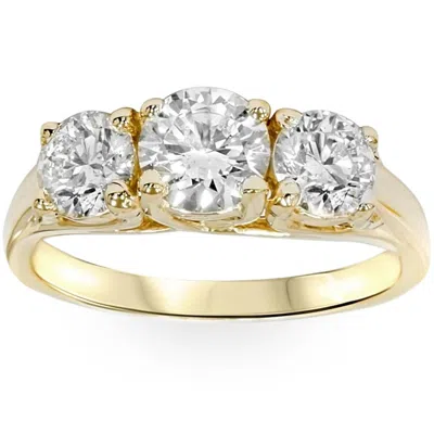 Pompeii3 2ct Three Stone Diamond Engagement Ring 14k Yellow Gold Size Selectable In Transparent