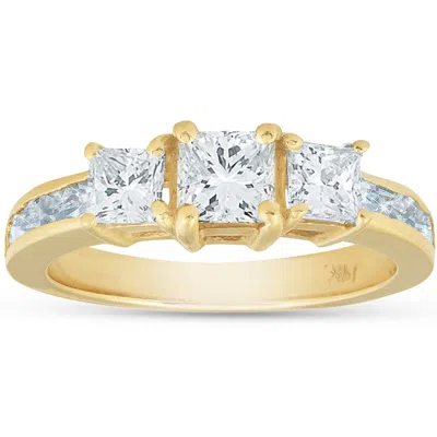 Pompeii3 2ct Three Stone Diamond Ring 14k Yellow Gold In Silver