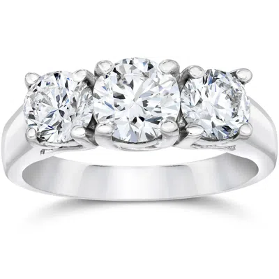 Pompeii3 2ct Three Stone Lab Grown Diamond Engagement Ring 14k White Gold Size Selectable In Silver