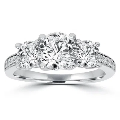 Pompeii3 2ct Three Stone Round Diamond Engagement Ring 14k White Gold In Silver