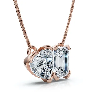Pompeii3 2ct Toi Et Moi Heart Emerald Diamond Pendant 14k Gold Necklace Lab Grown In Multi