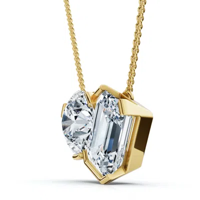 Pompeii3 2ct Toi Et Moi Round & Emerald Diamond Pendant 14k Gold 18" Necklace Lab Grown