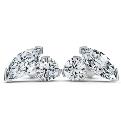 Pompeii3 2ct Toi Et Moi Round & Marquise Diamond Earrings 14k Gold 18" Lab Grown In Metallic