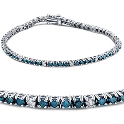 Pompeii3 2ct Treated Blue & White Diamond Tennis Bracelet 14k White Gold In Multi