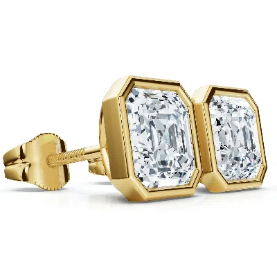Pompeii3 2ct Tw Asscher Cut Bezel Diamond Studs 14k Gold Lab Grown