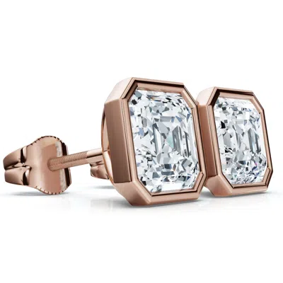 Pompeii3 2ct Tw Asscher Cut Bezel Diamond Studs 14k Gold Lab Grown In Multi