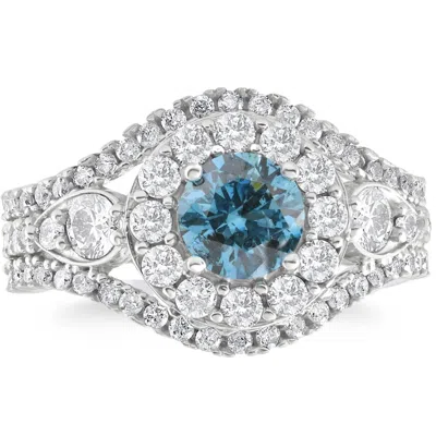 Pompeii3 2ct Tw Blue & White Diamond Multi Row Engagement Ring In 14k White Gold