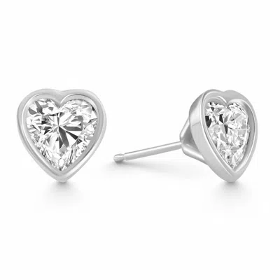 Pompeii3 2ct Tw Heart Shape Diamond Bezel Stud Earrings 14k Gold Lab Grown In Silver
