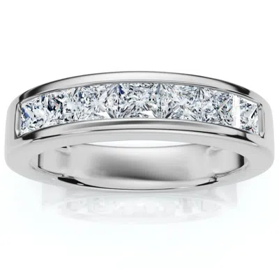 Pompeii3 2ct Tw Men's Princess Cut Diamond Channel Set Wedding Ring Gold Lab Grown In Metallic