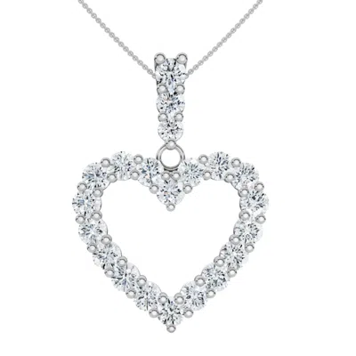 Pompeii3 2ct Tw Natural Diamond Heart Dangle Pendant 14k White Gold Necklace 18" In Silver