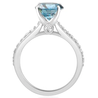 Pompeii3 2ct Tw Round Brilliant Cut Blue Diamond Engagement Ring 14k White Gold In Gray