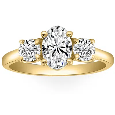 Pompeii3 2ct Tww Oval Lab Grown 3-stone Diamond Engagement Ring In White Or Yellow Gold In Silver