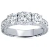 Pompeii3 2ct Vintage Three Stone Round Diamond Engagement Ring 14k White Gold In Silver