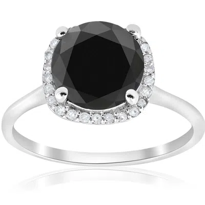 Pompeii3 3 1/10ct Treated Black Diamond Cushion Halo Engagement Ring 14k White Gold In Multi