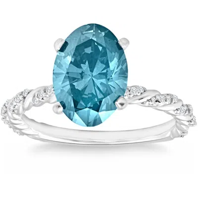Pompeii3 3 1/10cttw Oval Blue Diamond Engagement Ring 14k White Gold Lab Grown