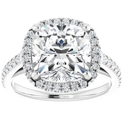 Pompeii3 3 1/2 Ct Cushion Moissanite & Lab Diamond Engagement Halo Ring 10k White Gold In Metallic