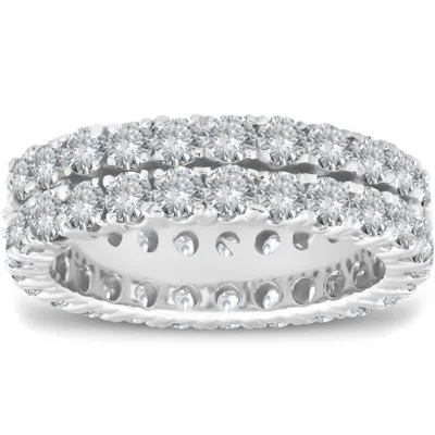 Pompeii3 3 1/2 Ct Diamond Double Row Eternity Ring Womens Wedding Band 14k White Gold In Red