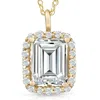 Pompeii3 3 1/2 Ct Emerald Moissanite & Lab Grown Diamond Halo Pendant 14k Gold Necklace In Gold