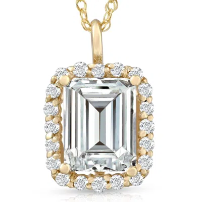 Pompeii3 3 1/2 Ct Emerald Moissanite & Lab Grown Diamond Halo Pendant 14k Gold Necklace