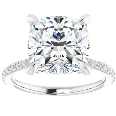 Pompeii3 3 1/2 Cushion Moissanite And Diamond Engagement Ring 14k White Gold In Multi