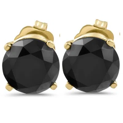 Pompeii3 3 1/2 Tcw 14k Yellow Gold Round Black Diamond Stud Earrings