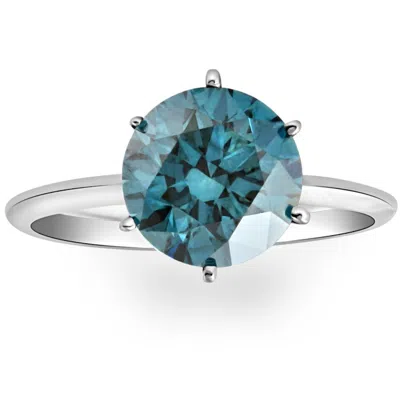 Pompeii3 3 1/2ct Blue Diamond Solitaire Engagement Ring Lab Grown In 14k White Gold In Multi