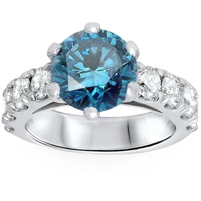 Pompeii3 3 1/2ct Blue Lab Grown Diamond Engagement Ring 14k White Gold Round Cut Size Selectable In Multi