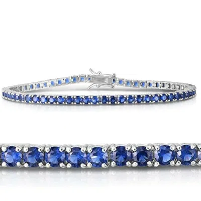 Pompeii3 3 1/2ct Blue Sapphire Tennis Bracelet 14k White Gold 7" In Multi