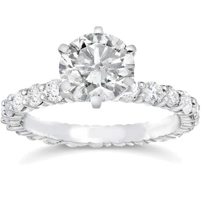 Pompeii3 3 1/2ct Clarity Enhanced Diamond Eternity Engagement Ring 14k Round Cut White Gold In Silver