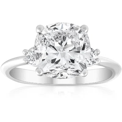 Pompeii3 3 1/2ct Cushion & Round Cut Moissanite Engagement Ring 14k White Gold In Multi