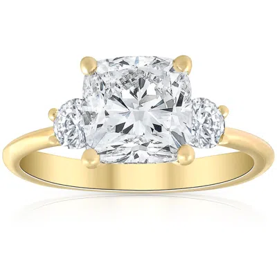 Pompeii3 3 1/2ct Cushion & Round Cut Moissanite Engagement Ring 14k Yellow Gold