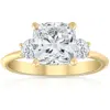 Pompeii3 3 1/2ct Cushion & Round Cut Moissanite Engagement Ring 14k Yellow Gold In Multi