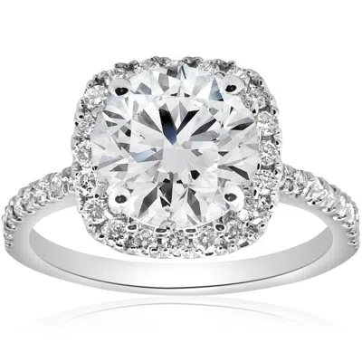 Pompeii3 3 1/2ct Diamond Cushion Halo Engagement Ring 14k White Gold Lab Grown In Silver
