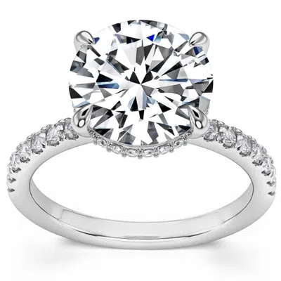 Pompeii3 3 1/2ct Diamond Engagement Ring Side Halo14k White Yellow Or Rose Gold Lab Gold In Silver