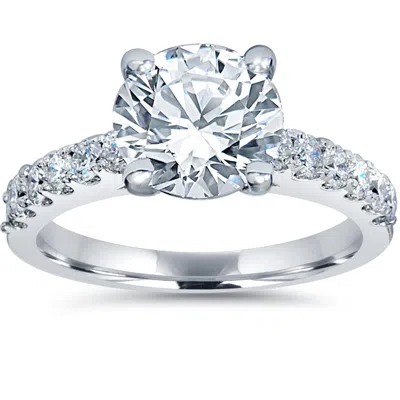 Pompeii3 3 1/2ct Diamond Engagement Ring Solitaire With Accents 14k White Gold Lab Grown In Silver