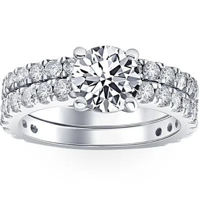 Pompeii3 3 1/2ct Diamond Engagement Wedding Ring Set 14k White Gold Lab Grown In Silver