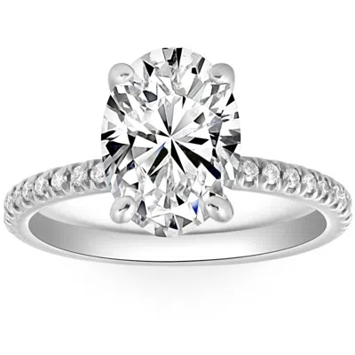 Pompeii3 3 1/2ct Oval Diamond Engagement Accent Ring 14k White Gold Lab Grown In Silver
