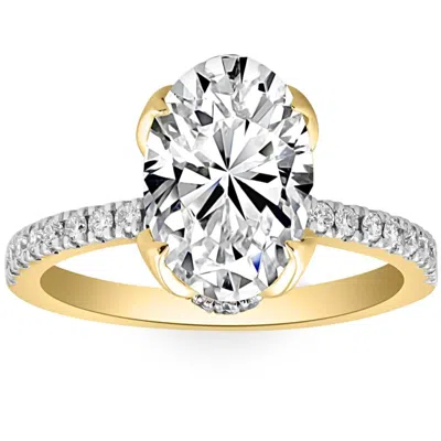 Pompeii3 3 1/2ct Oval Diamond Mia Engagement Ring In White Yellow, Or Rose Gold Lab Grown In Multi