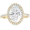 Pompeii3 3 1/2ct Oval Moissanite & Diamond Halo Engagement Ring 14k Yellow Gold In Multi