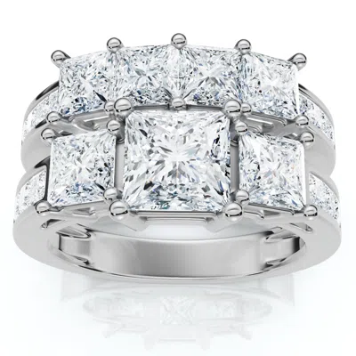 Pompeii3 3 1/2ct Princess Cut Diamond Engagement Ring Set 14k Gold Or Platinum Lab Grown In Silver