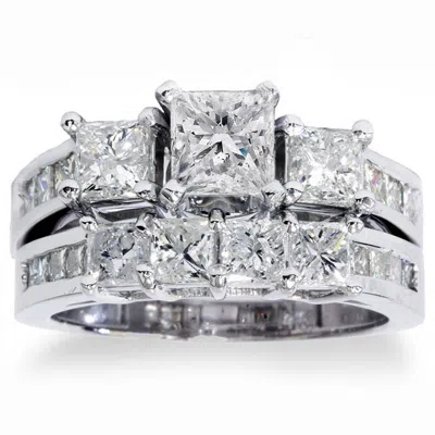 Pompeii3 3 1/2ct Princess Cut Diamond Engagement Ring Wedding Set 14k White Gold In Multi