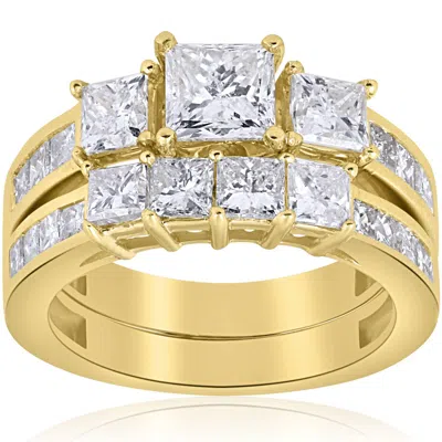 Pompeii3 3 1/2ct Side Stone Diamond Ring Set 14k Yellow Gold In Multi