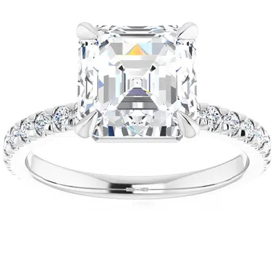 Pompeii3 3 1/3ct Asscher Cut & Diamond Engagement Ring In White, Yellow, Or Rose Gold In Silver