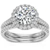 Pompeii3 3 1/3ct Halo Diamond Engagement Lab Grown Ring Set White Yellow Or Rose Gold In Multi