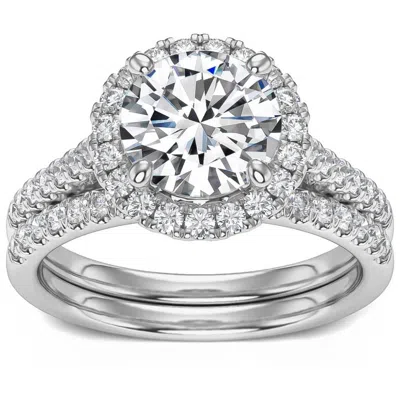 Pompeii3 3 1/3ct Halo Diamond Engagement Lab Grown Ring Set White Yellow Or Rose Gold In Multi