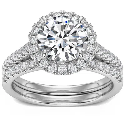 Pompeii3 3 1/3ct Halo Diamond Engagement Lab Grown Ring Set White Yellow Or Rose Gold In Silver