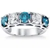 Pompeii3 3 1/4ct Blue Diamond Wedding Ring White Gold Lab Grown Anniversary 5-stone Band In Multi