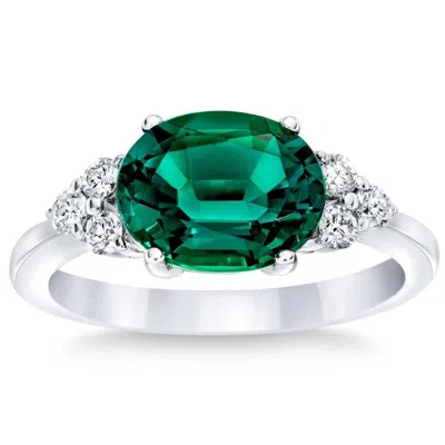 Pompeii3 3 1/4ct Oval Emerald & Lab Grown Diamond Ring In 10k White Or Yellow Gold In Green