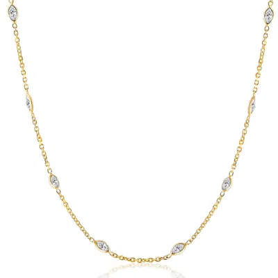 Pompeii3 3 1/4ct Oval Shape Diamonds By The Yard Necklace 14k Yellow Gold Lab Grown 18" In Burgundy