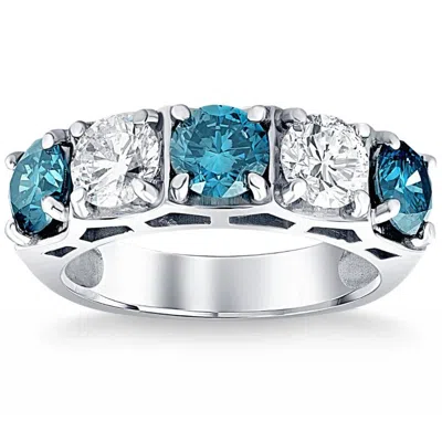 Pompeii3 3 1/4ct Tw Five Stone Blue Diamond Wedding Ring 10k White Gold Lab Grown Band
